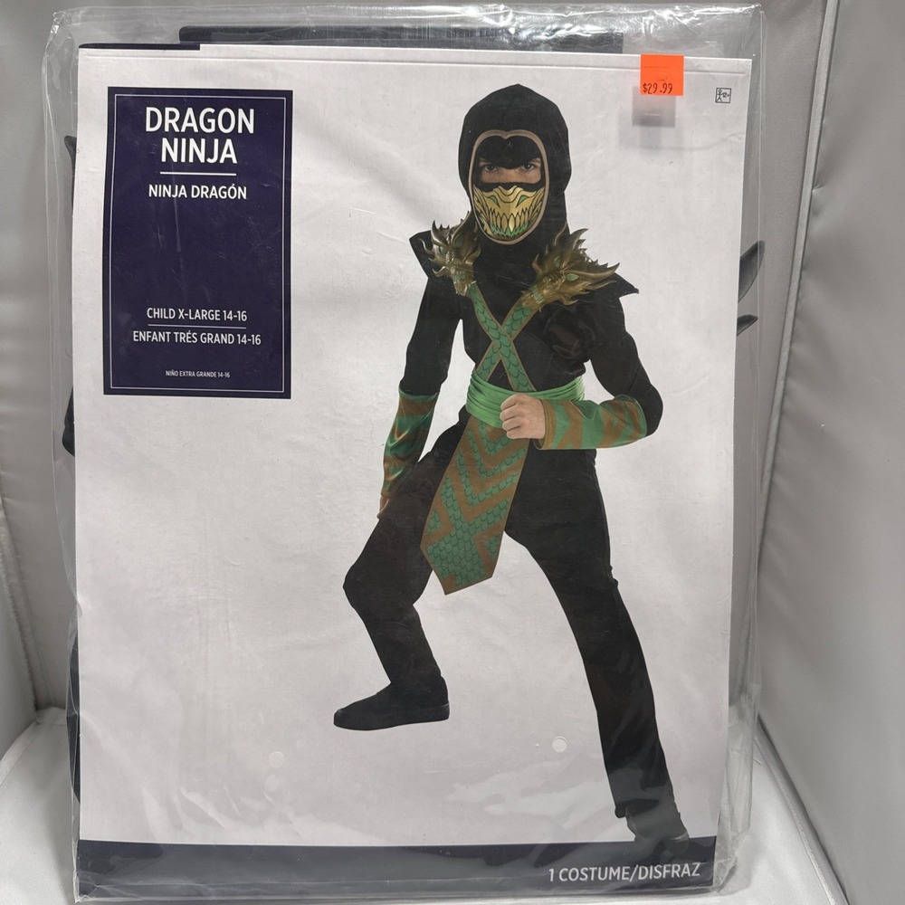 Amscan Dragon Ninja Warrior Black Halloween Costume Kids XL 14-16 8408748
